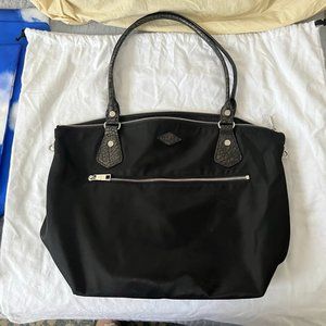 MZ Wallace Chelsea Bedford Black Nylon Zip Tote with Black rolled leather straps